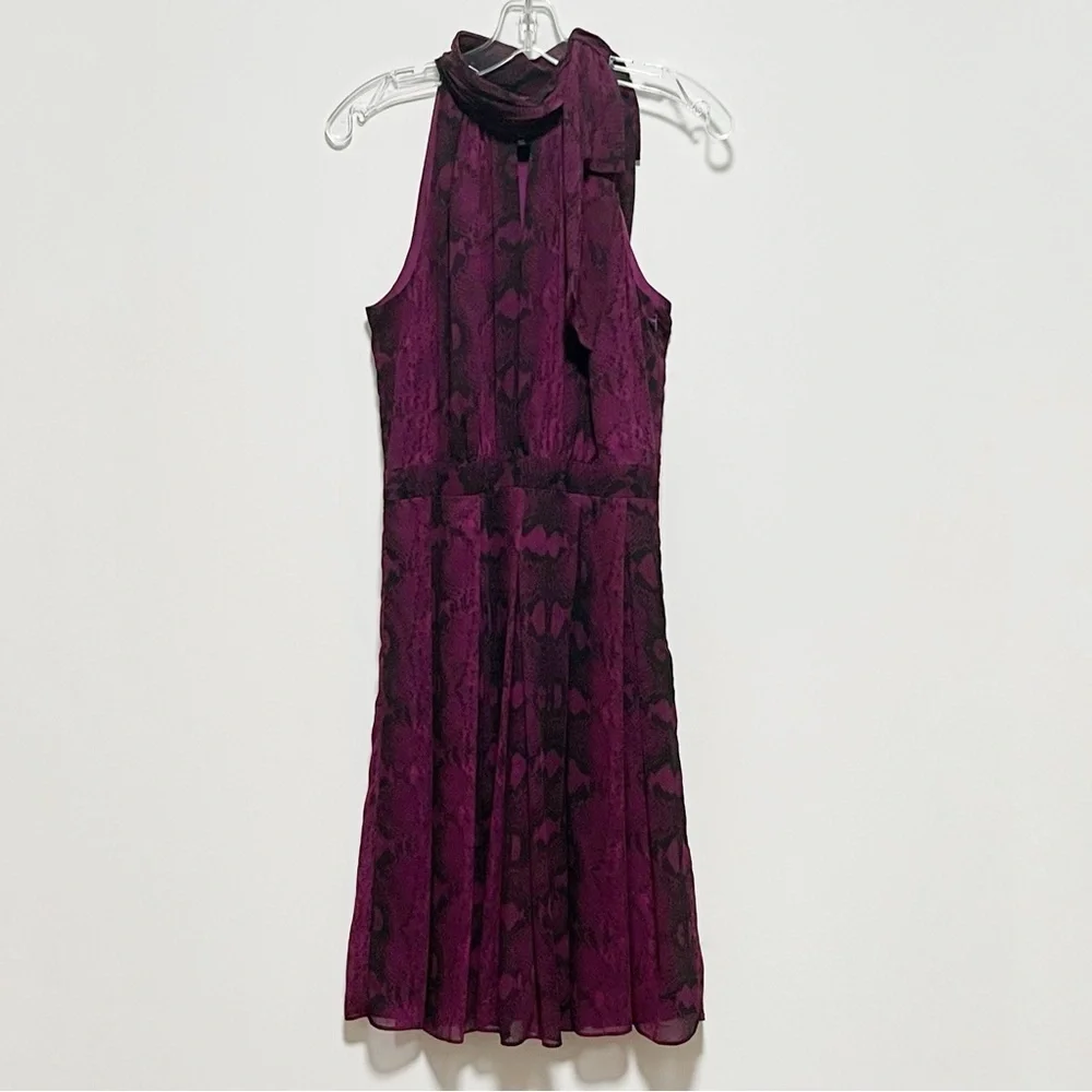 WHBM Fit & Flare Amethyst snake print Sleeveless halter Tie neck chiffon Dress - Picture 8 of 11